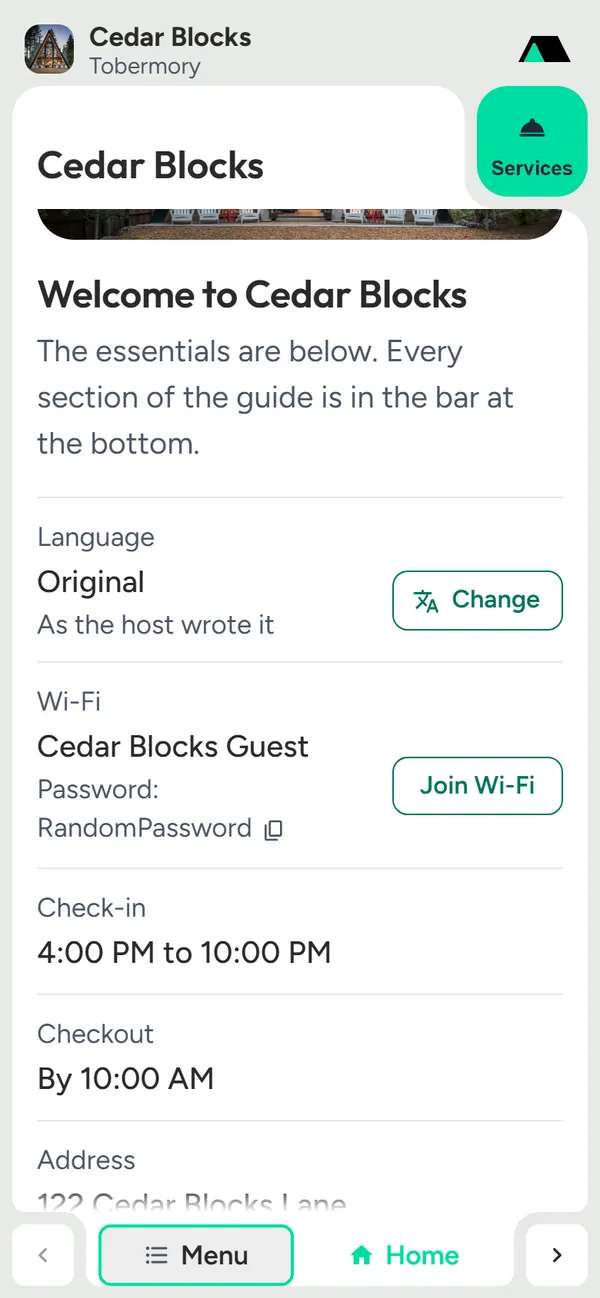 Guest manual home screen at the Larger text size
