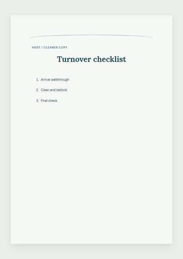Coastal host turnover checklist template