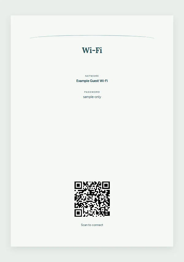 Coastal Wi-Fi sign with example guest network template