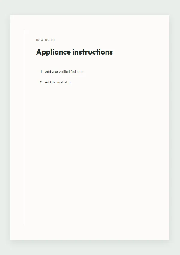 Modern Minimal appliance instruction card with sample steps template