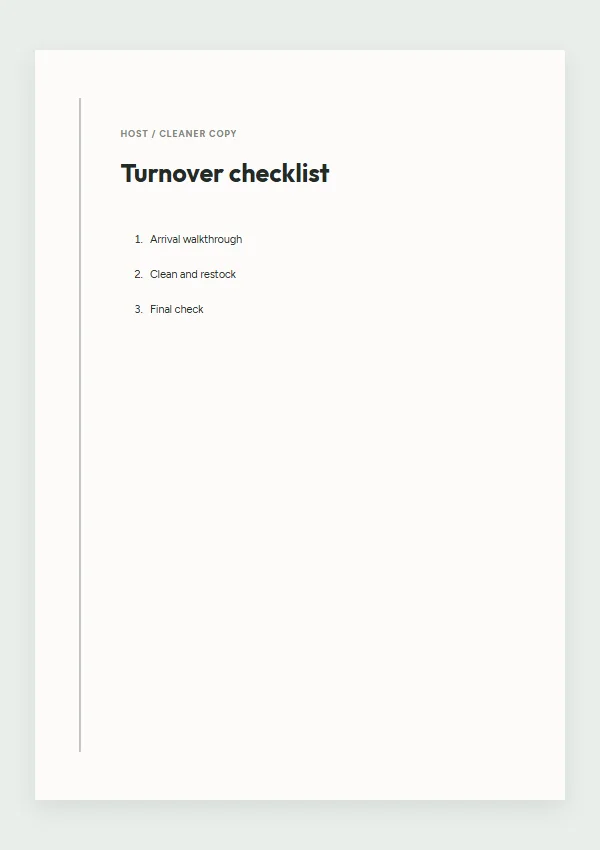 Modern Minimal host turnover checklist template