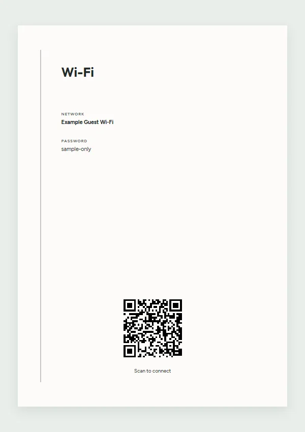 Modern Minimal Wi-Fi sign with example guest network template