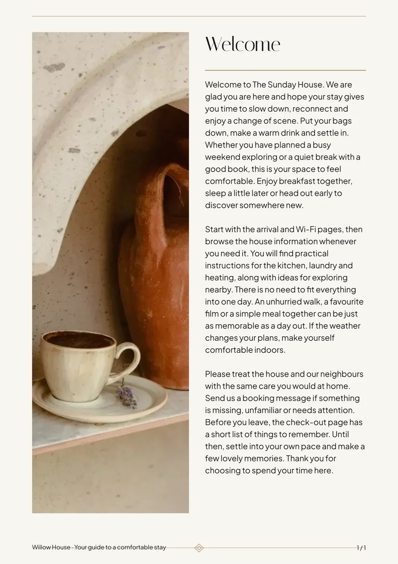 Boutique Hotel interior welcome page with sample introduction and photo