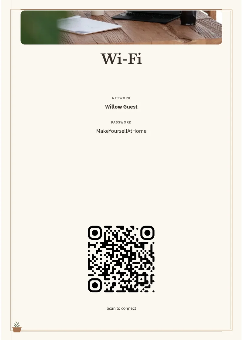 Country Farmhouse matching Wi-Fi sign with demonstration network and QR code