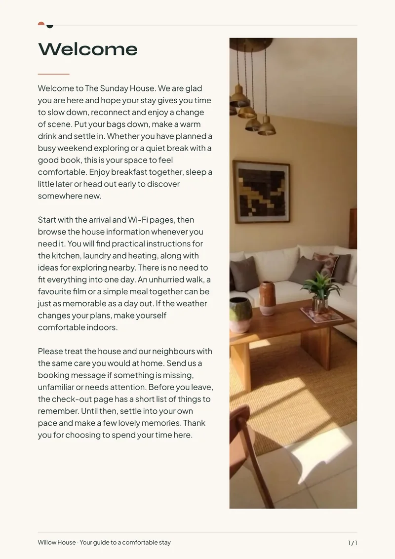 Scandinavian interior welcome page with sample introduction and photo
