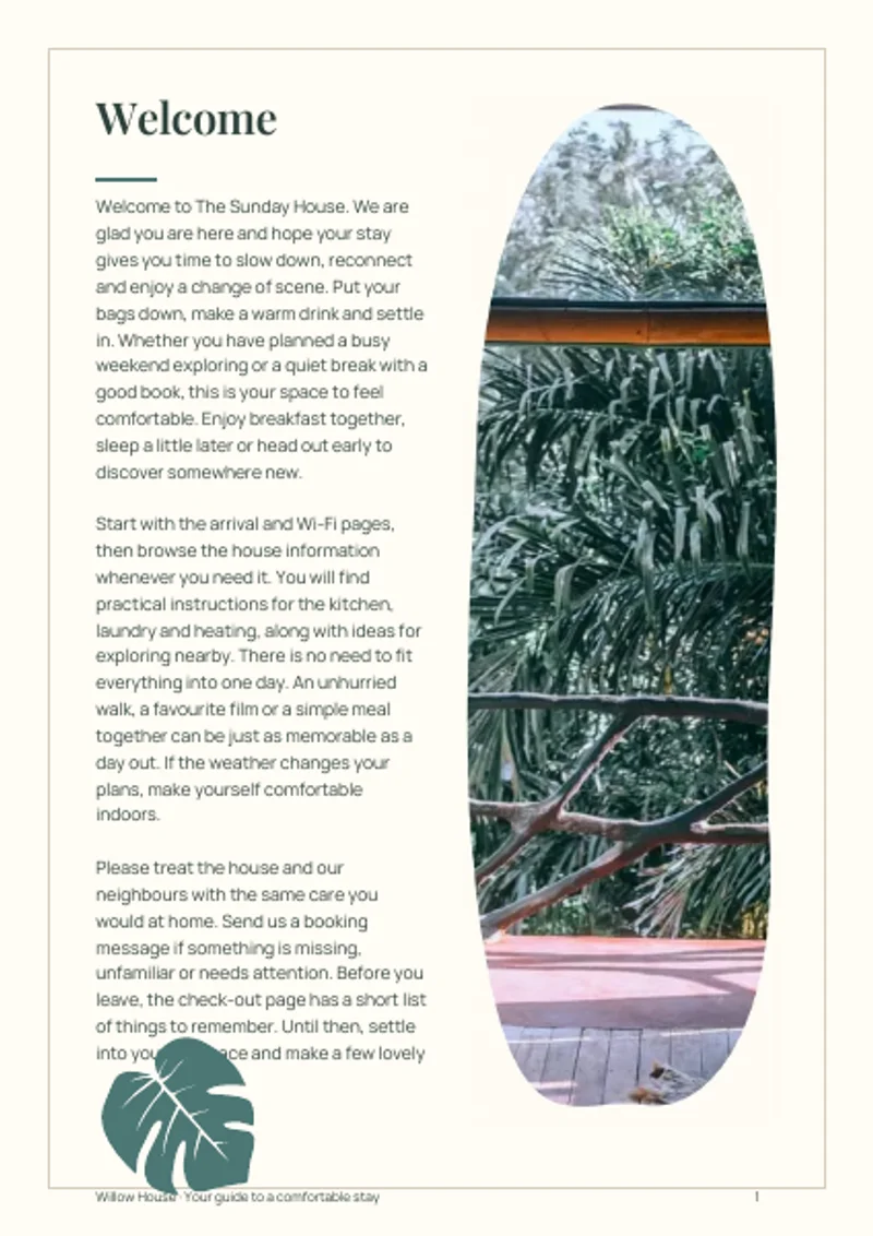 Tropical Retreat interior welcome page with sample introduction and photo